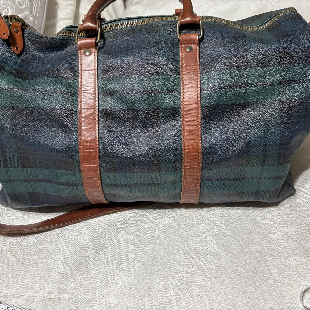 Vintage Ralph Lauren Brown and Green Plaid Men's Bag